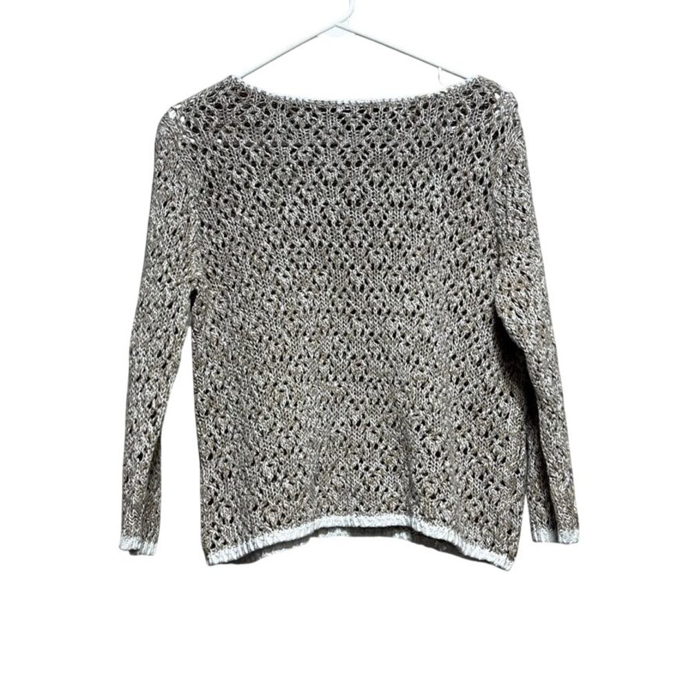 Norton McNaughton Women's Brown Open Weave Crocheted Knit Cotton Sweater  Size M